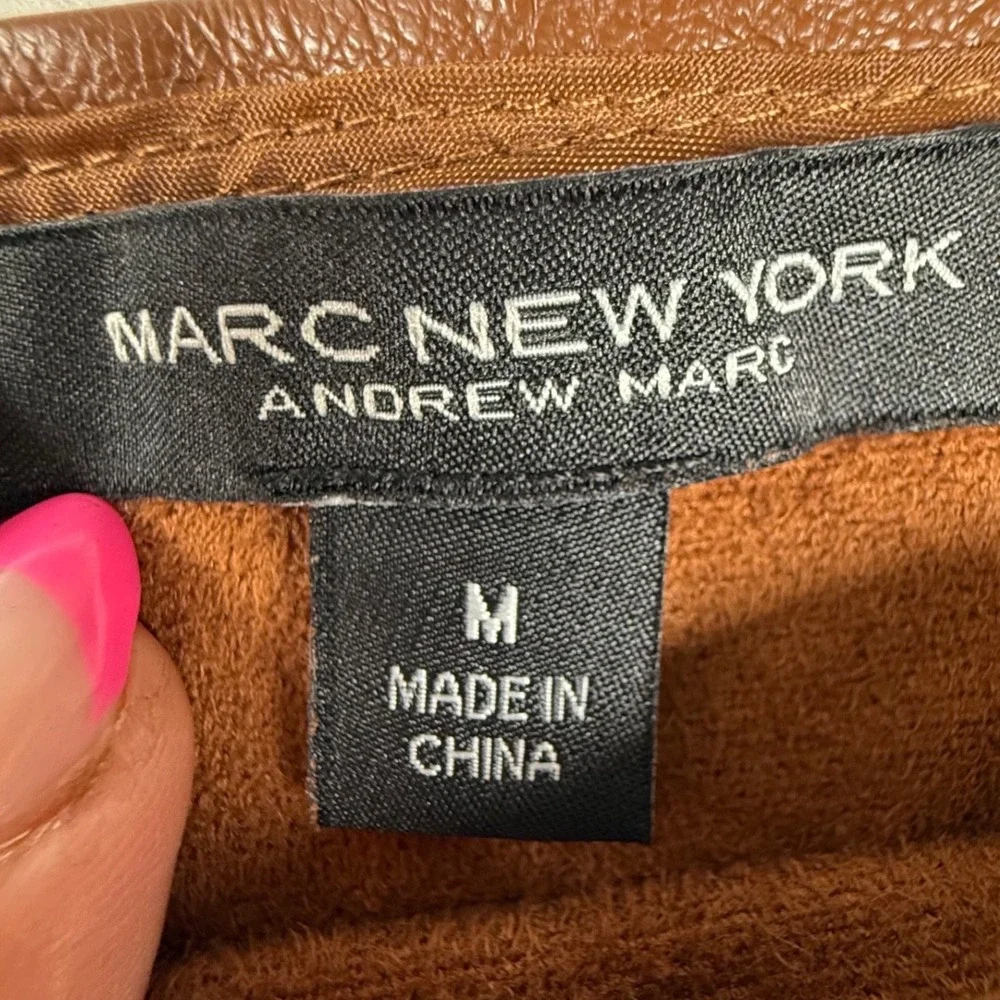 Marc New York Brown Faux Leather Puff Sleeve Top M romantic dark academia chic - Picture 3 of 10
